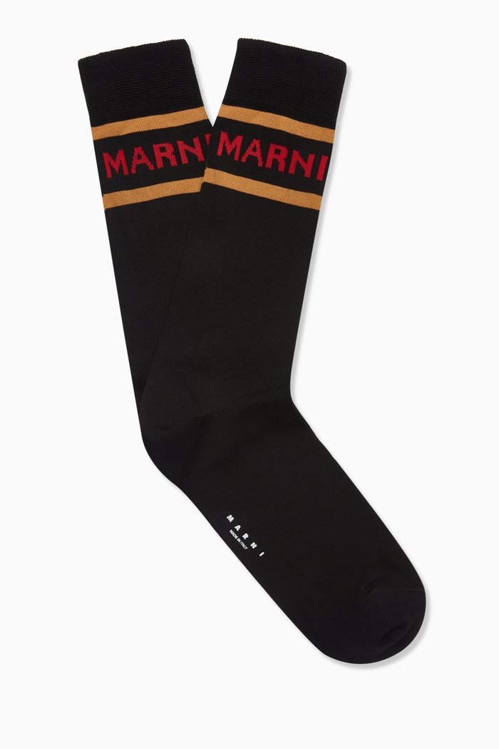 

Border Logo Print Socks in Cotton Blend, Black