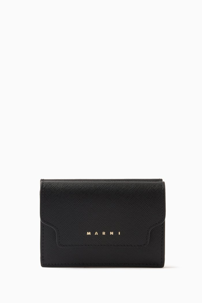

Logo Foldover Wallet in Saffiano Leather, Black