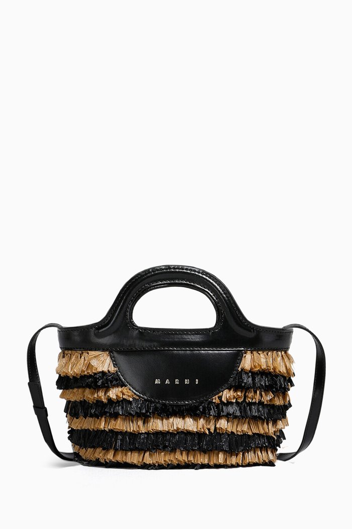 

Micro Tropicalia Fringed Bag in Raffia & Leather, Multicolour