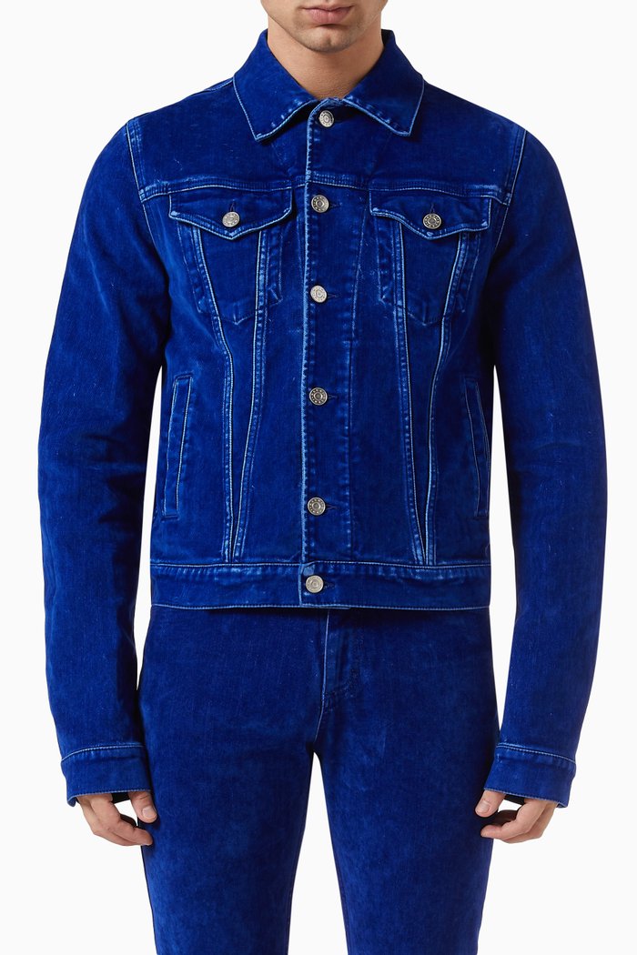 Trucker Jacket in Flocked Denim, Blue