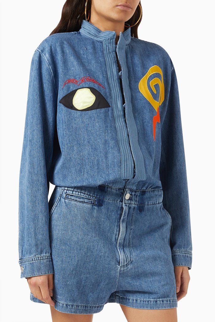 

x No Vacancy Playsuit in Denim, Blue