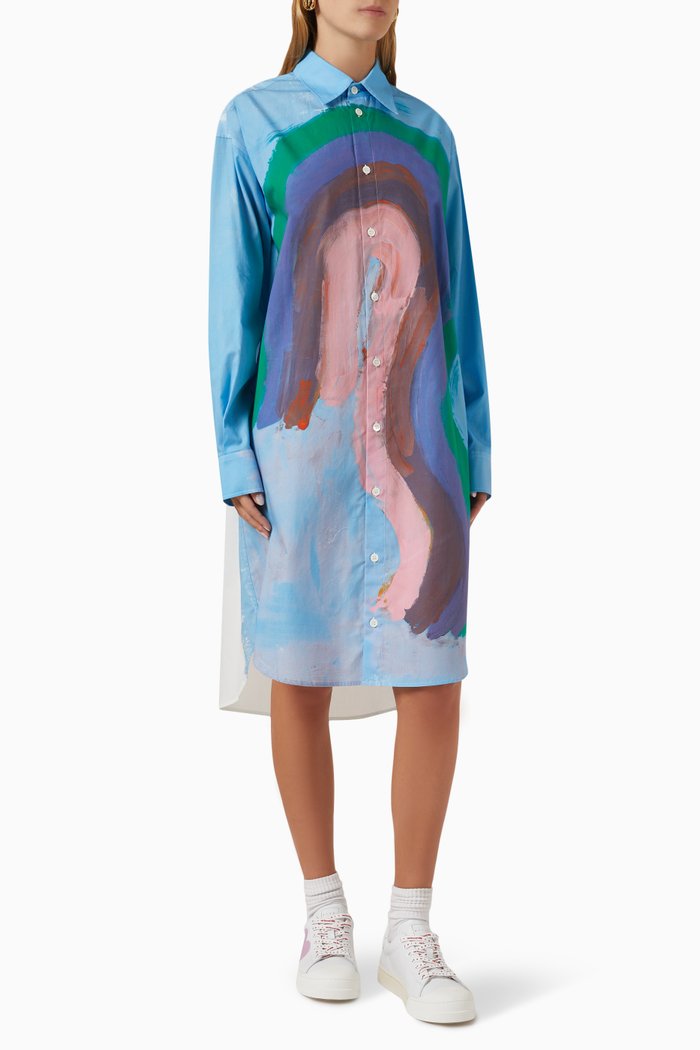 

Rainbow-print Shirt Dress in Cotton, Multicolour