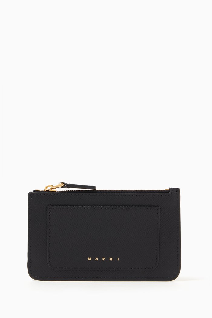 Logo Wallet in Saffiano Leather, Black