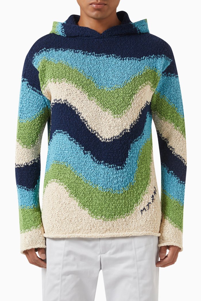 

Hooded Sweater in Knitted Cotton, Blue