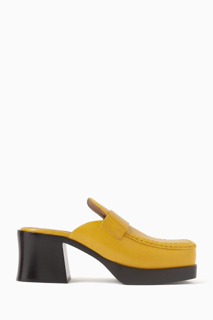

Sabot Heeled Mules in Leather, Yellow