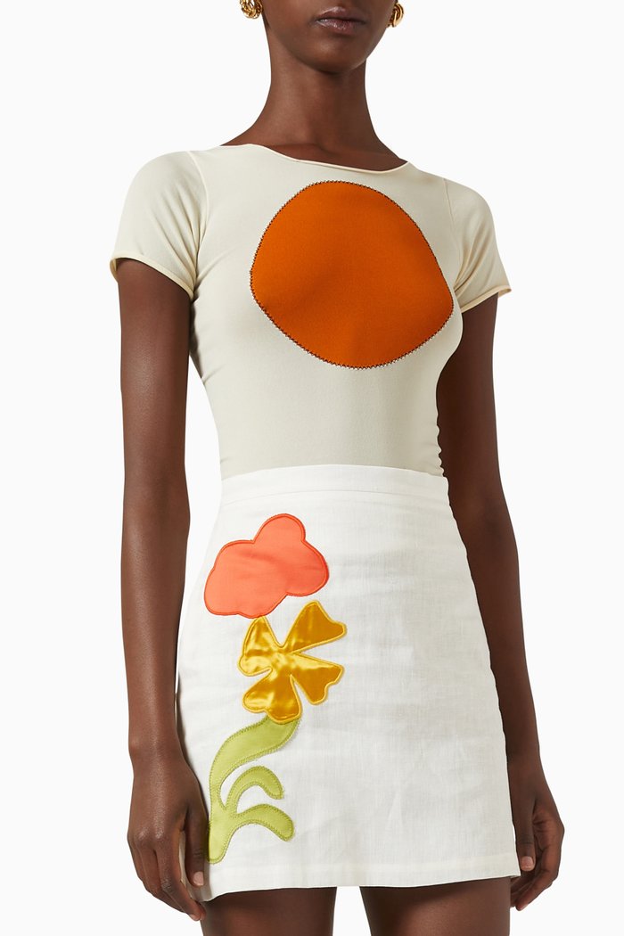 

Cirular-print T-shirt in Nylon-knit, White