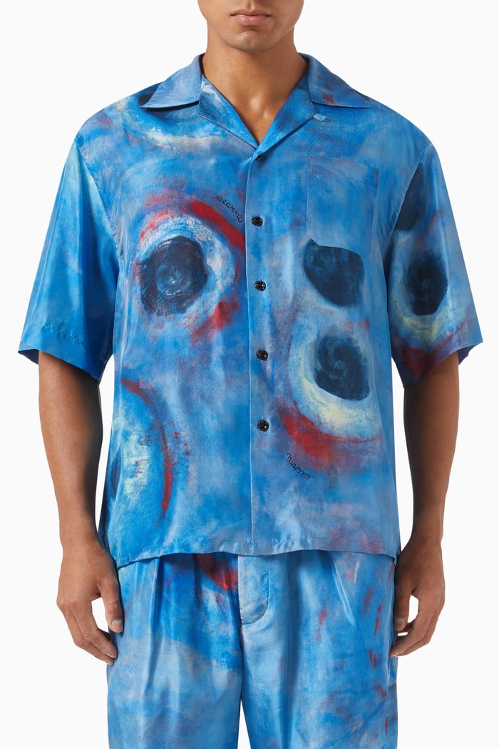 Printed Shirt in Silk, Blue