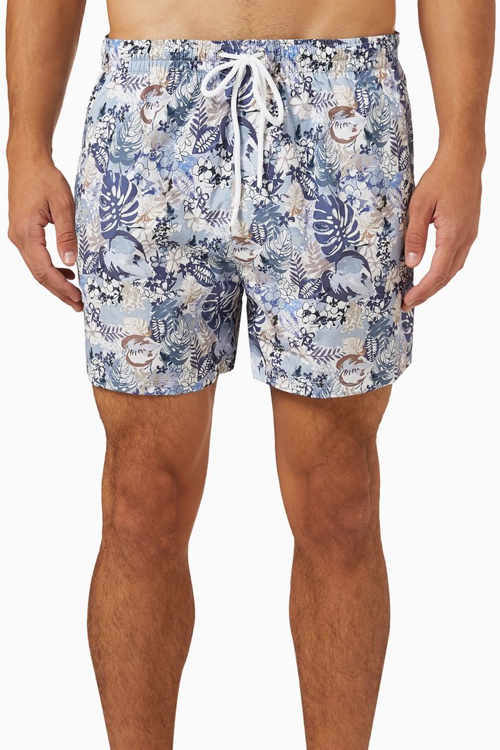

Floral Swim Shorts in Nylon, Blue