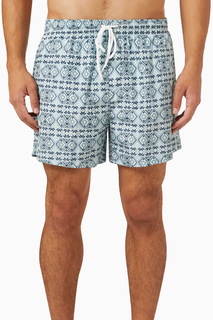 

Geometric Swim Shorts in Nylon, Blue