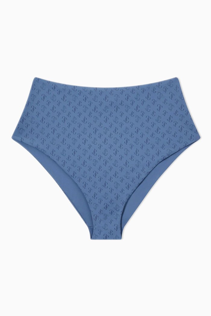 Suma Monogram Bikini Briefs in Recycled Nylon, Blue