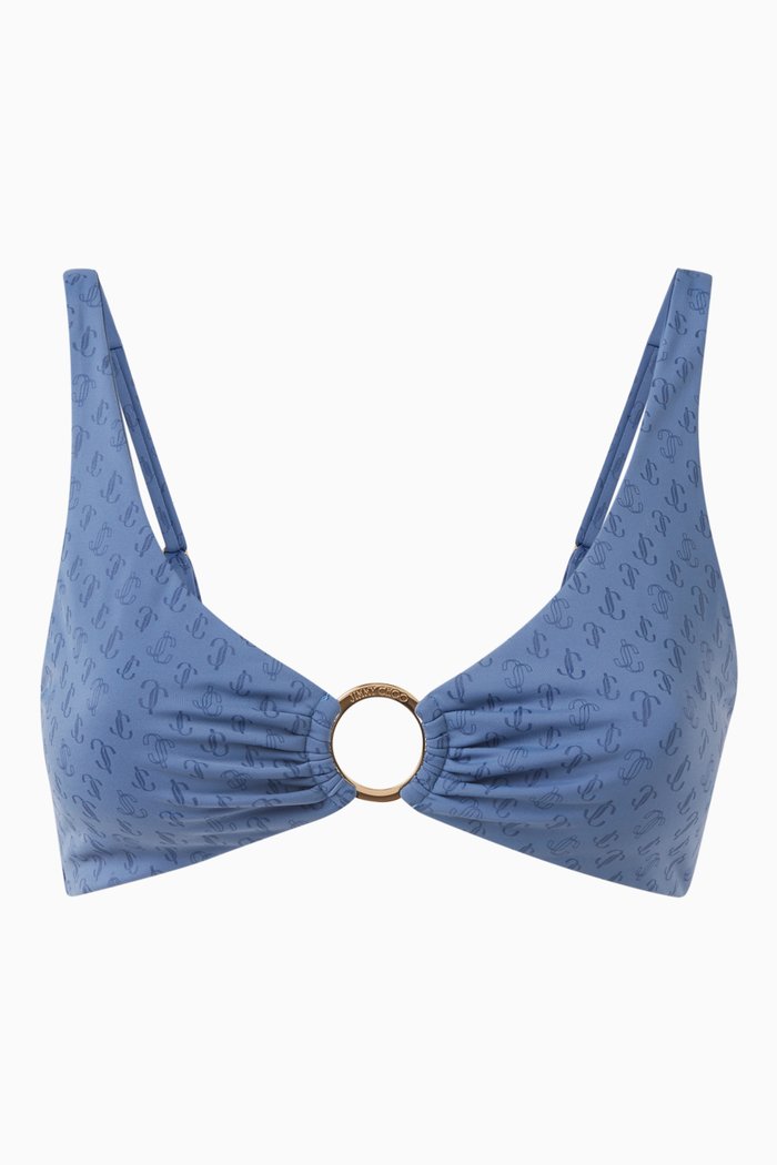 Sira Monogram Bikini Top in Recycled Nylon, Blue