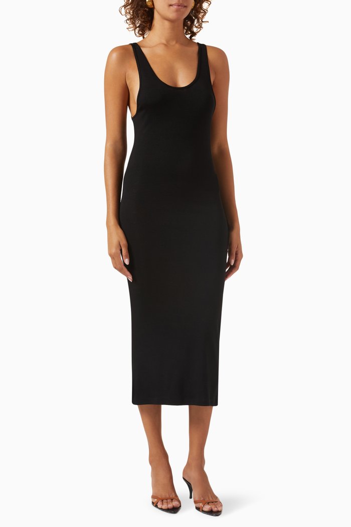 

Tank Top Midi Dress in Ribbed Jersey, Black