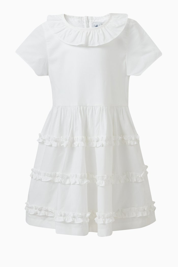 

Ruffle Poplin Dress in Cotton, White