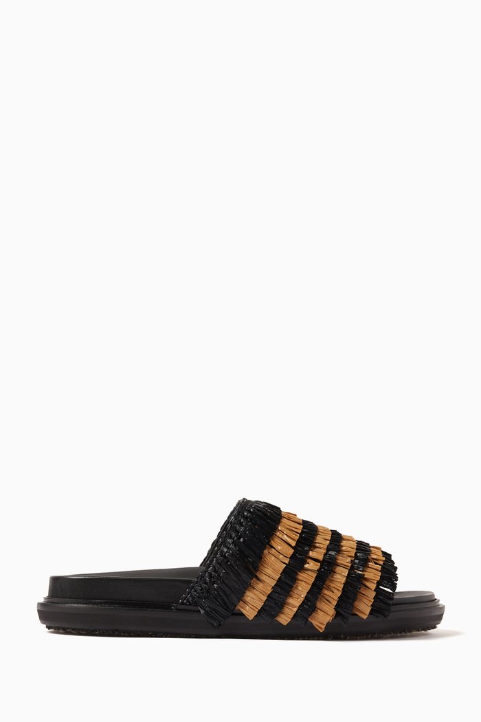 

Fussbett Fringed Slides in Fabric & Leather, Multicolour