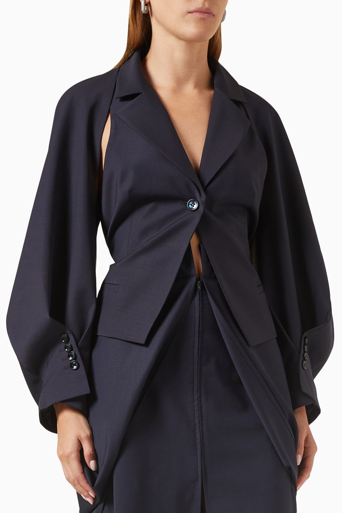 Sorochka Crop Jacket in Wool, Blue