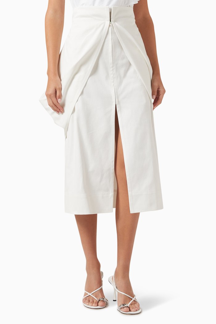 

Plakhta Draped Midi Skirt in Cotton, Neutral