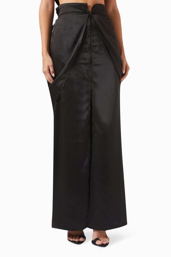 

Plakhta Draped Maxi Skirt in Viscose, Black