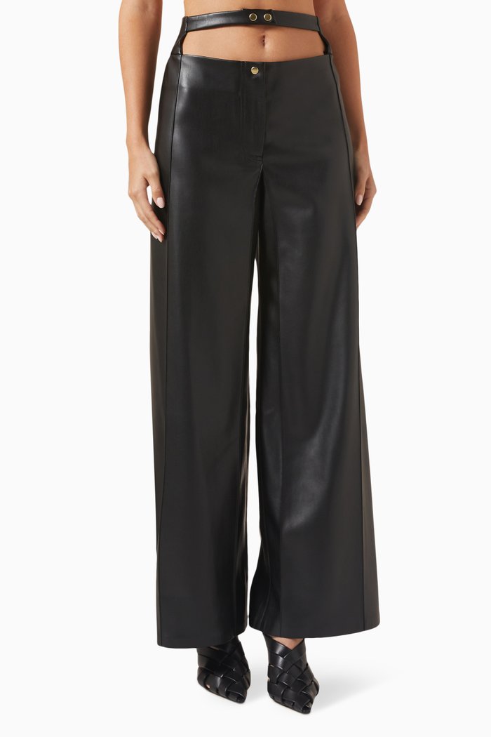 High-waist Pants in Eco-leather, Black
