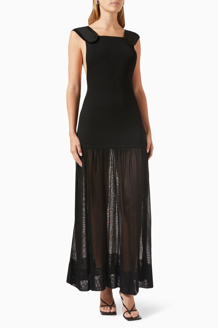 

Armour Shoulder Maxi Dress in Viscose-knit, Black