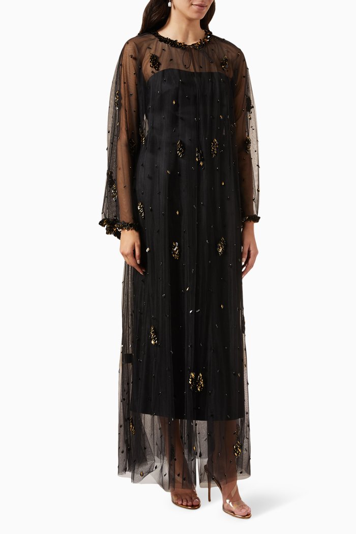 

Evening Abaya Maxi Dress in Tulle, Black
