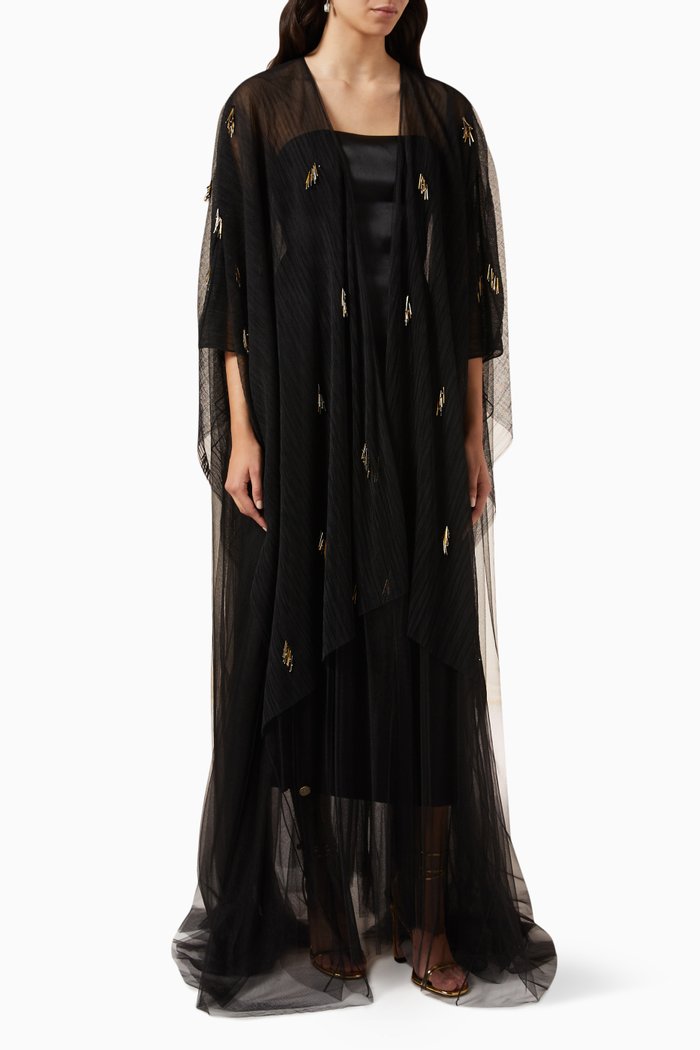 

Embellished Abaya in Tulle, Black