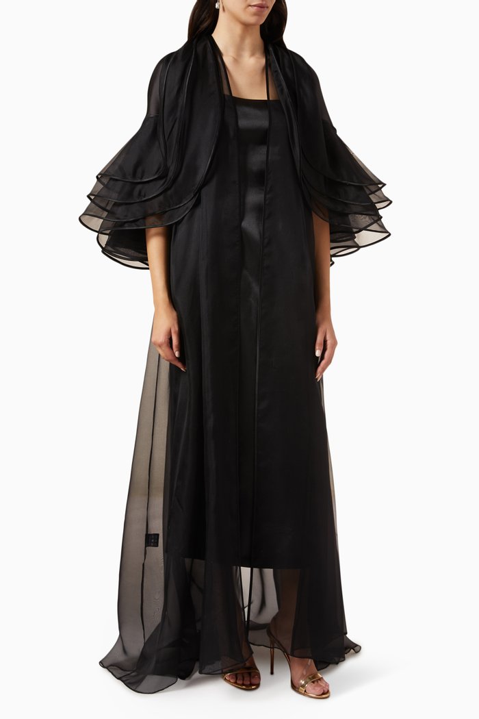 

Layered Abaya in Organza Silk, Black