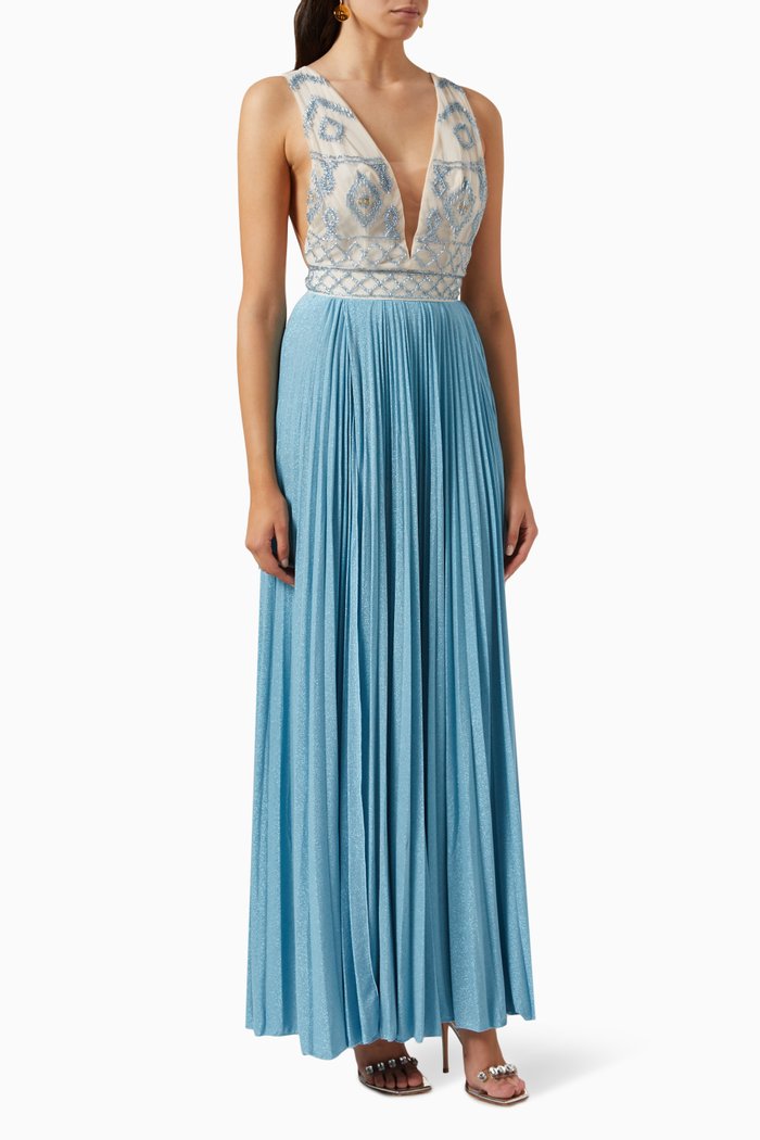 Rhombus-embroidered Maxi Dress in Lurex Jersey, Neutral