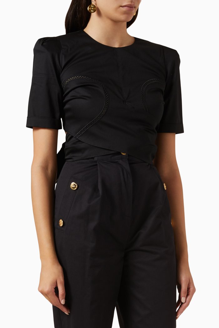 

Cossover Top in Stretch-cotton Poplin, Black