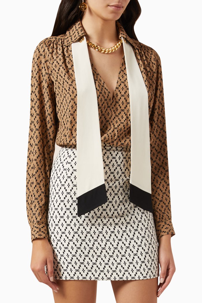 

Foulard Mini Dress in Diamond-print Georgette & Stretch Crêpe, Neutral