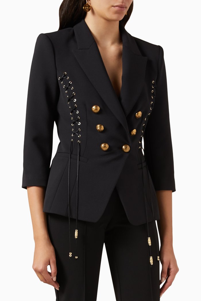 

Double-breasted Jacket in Stretch-crepe, Black