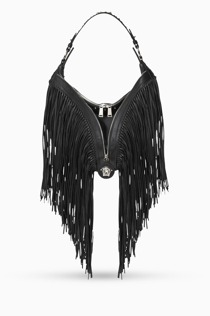 

Medium Fringed Repeat Hobo Bag in Leather, Multicolour