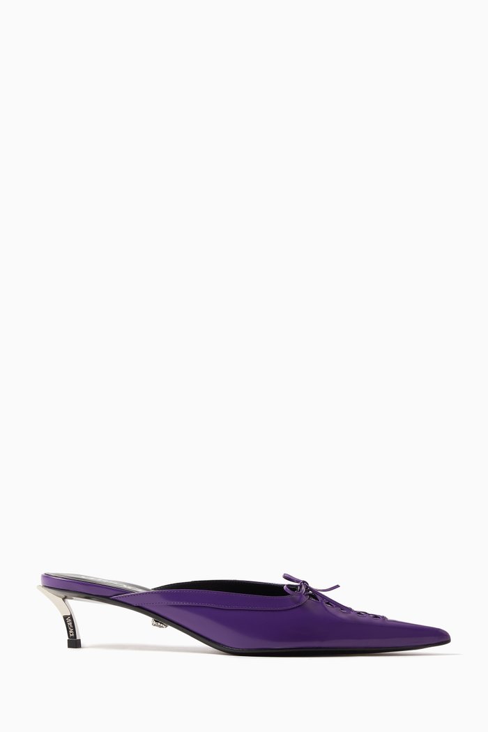 

Pin-Point Bow Detail Kitten-heel Mules in Leather, Multicolour