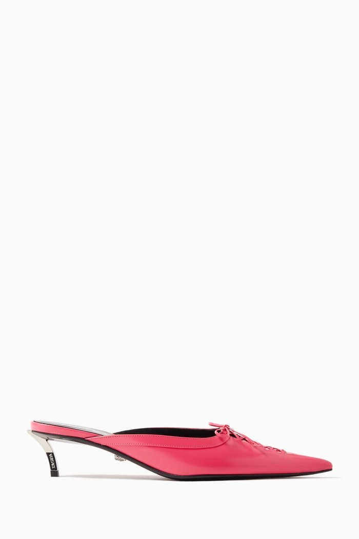 Bow Detail Kitten Heels in Leather, Multicolour