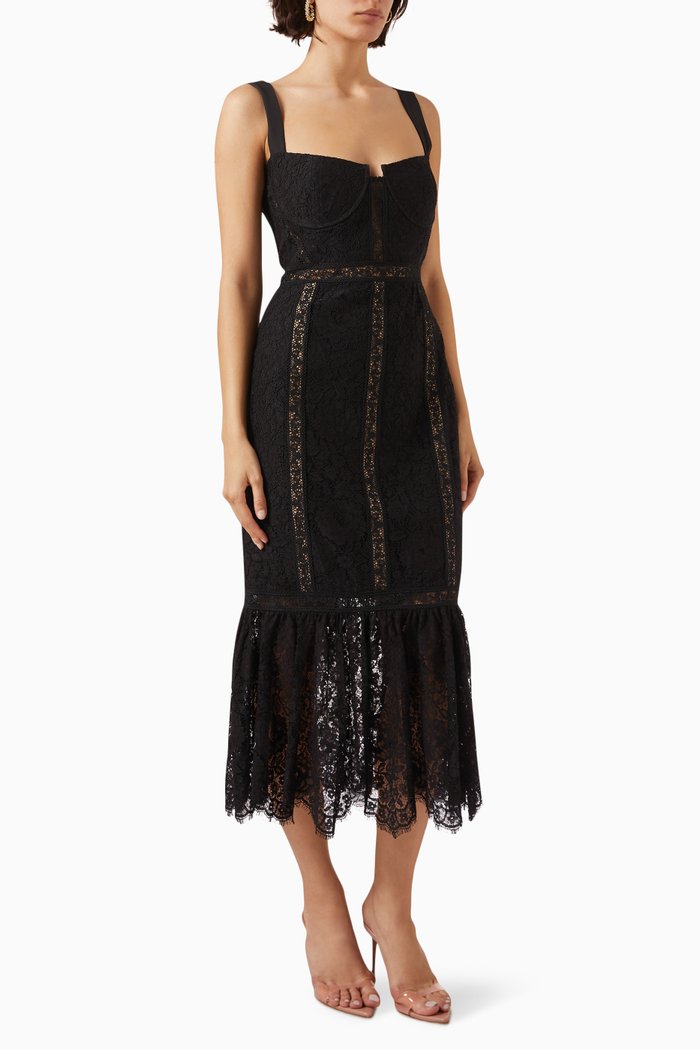 

Midi Dress in Corded Lace, Black