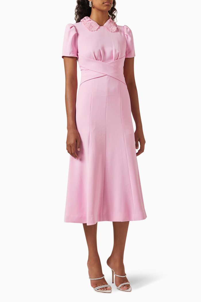 

Crossover Midi Dress in Crepe, Pink