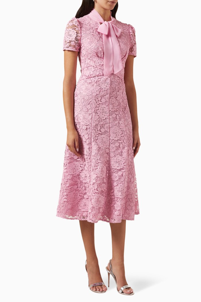 

Cord Lace Crossover Midi Dress, Pink