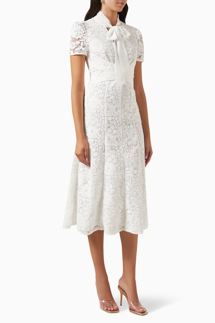 

Cord Lace Crossover Midi Dress, White