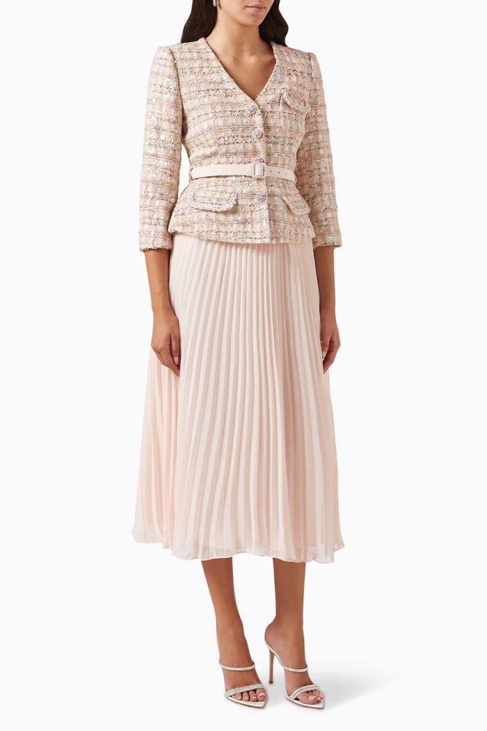 

Sequin Boucle Midi Dress, Pink