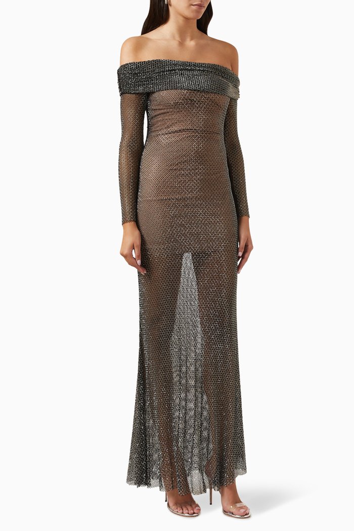 

Rhinestone Fishnet Maxi Dress, Black
