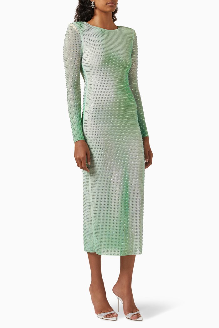

Contour-print Crystal-embellished Midi Dress in Mesh, Green