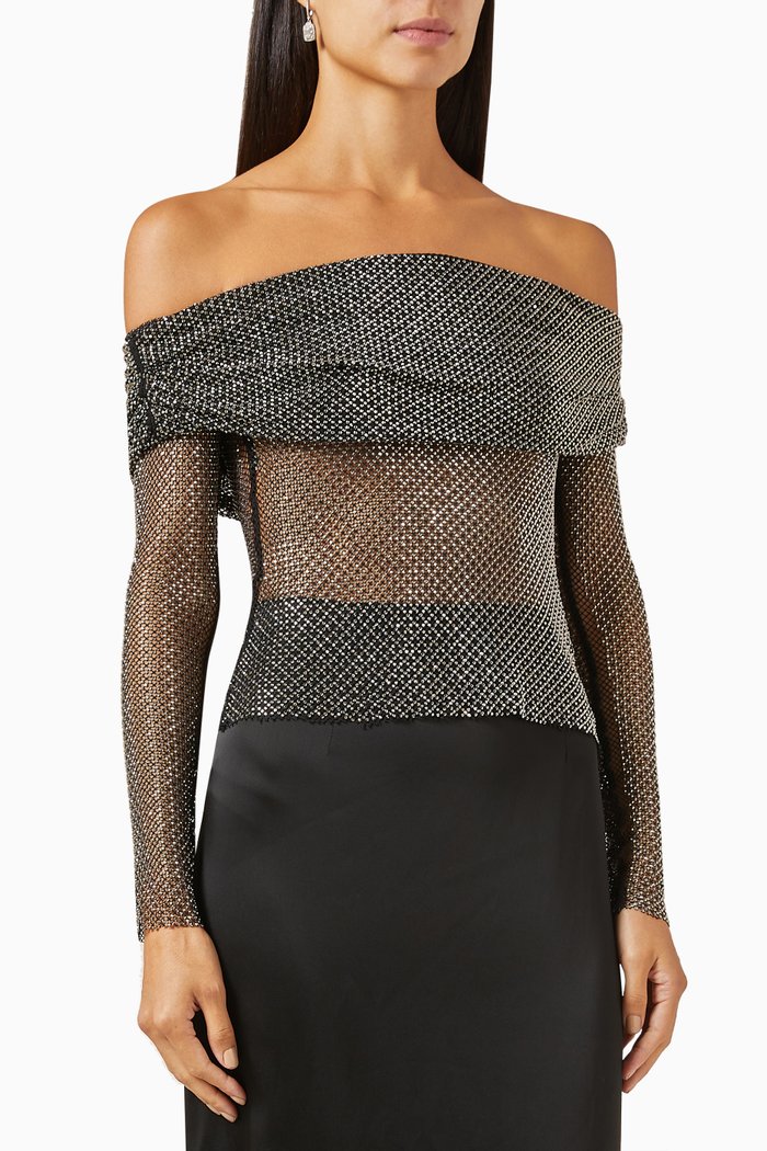 

Rhinestone Fishnet Top, Black