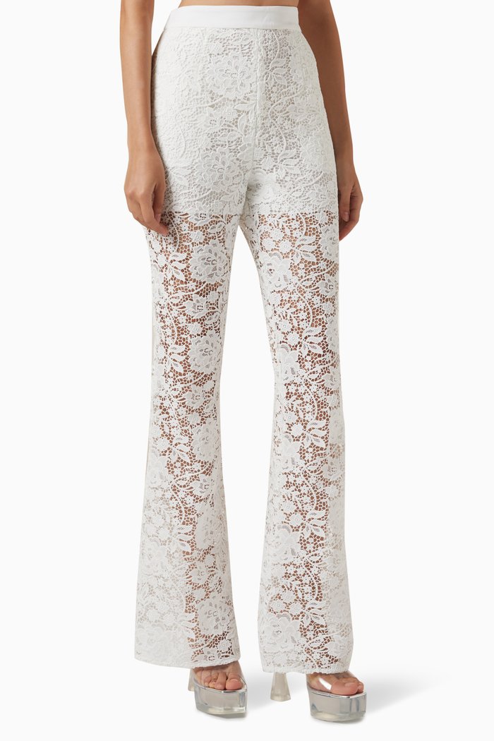 

High-waist Pants in Corded Lace, White