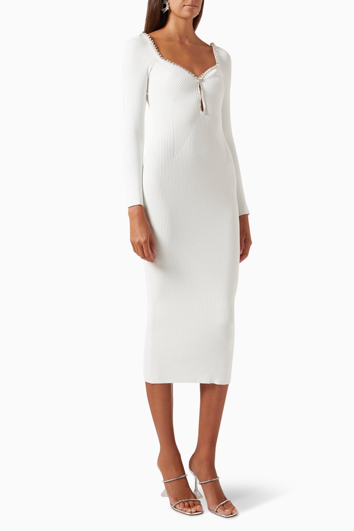 

Knit Diamante Midi Dress, White