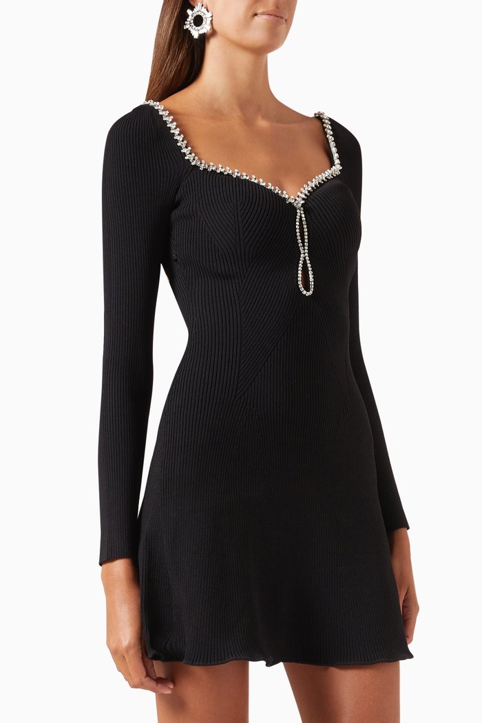 Knit Diamante Mini Dress, Black