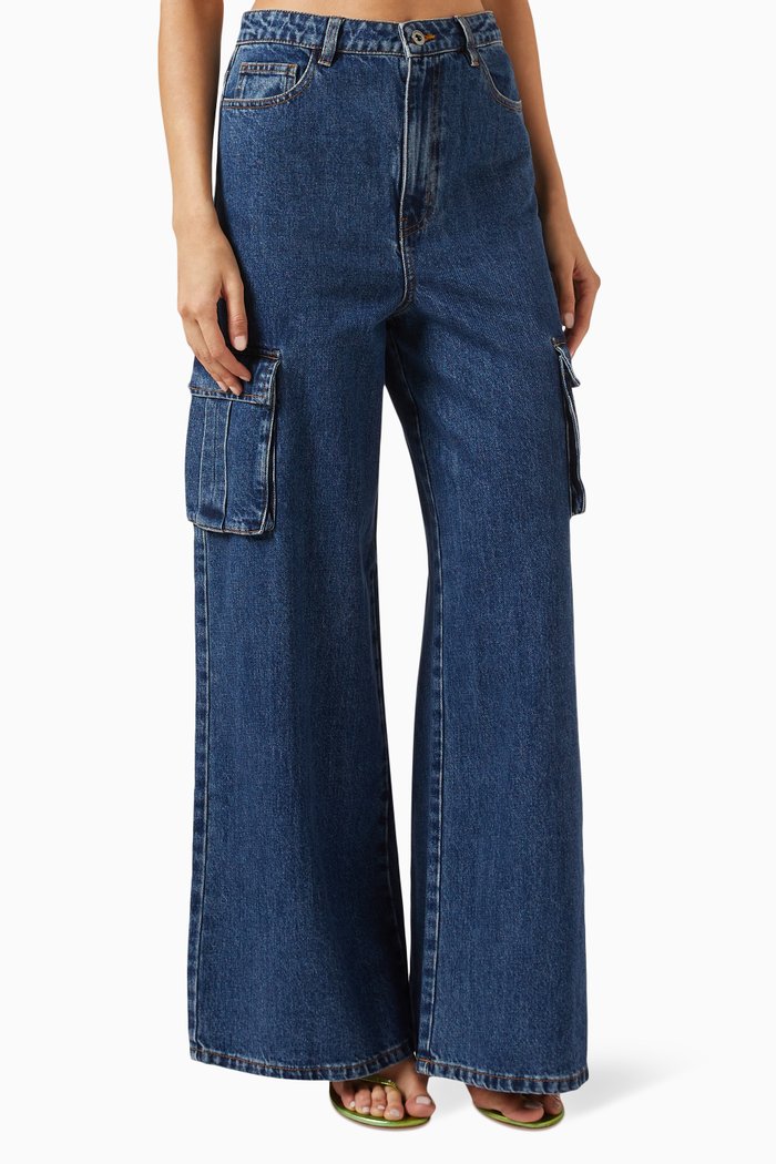

Wide-leg Cargo Jeans, Blue