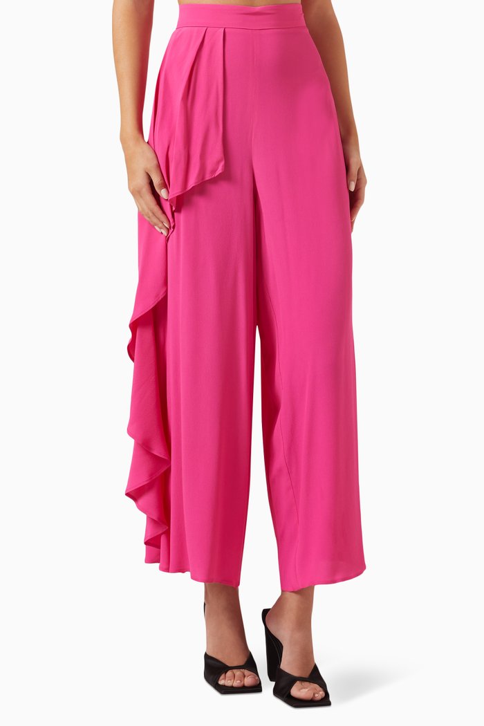

Circolo Ruffled Pants in Silk-blend Crepe, Pink