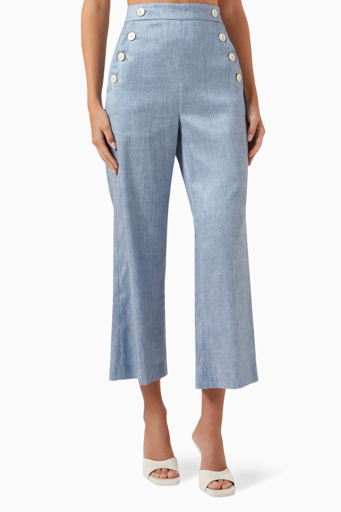 

Addetto Straight-fit Cropped Pants in Linen-blend, Blue