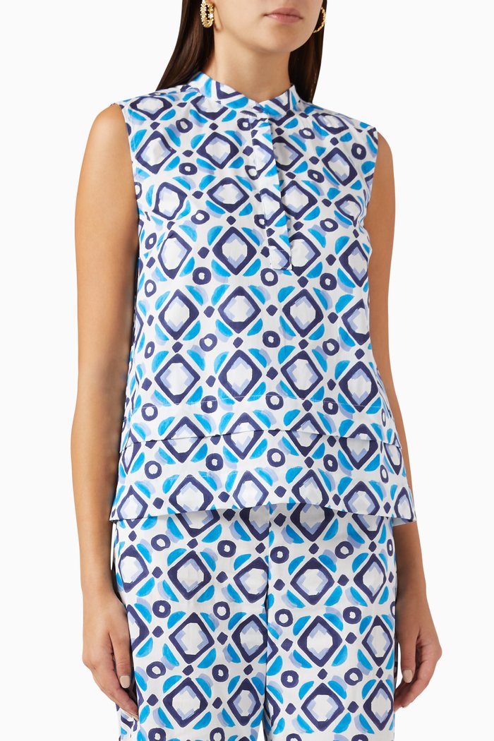 

Gitano Printed Top in Stretch-cotton, Blue