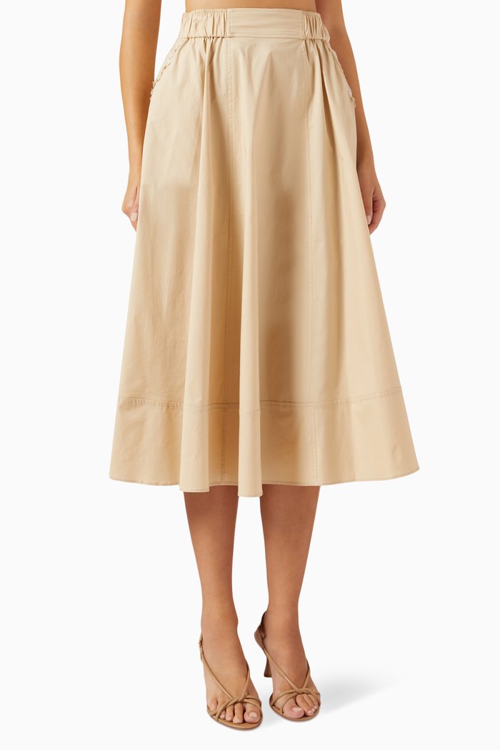 

Anemone Flared Midi Skirt in Stretch Cotton-poplin, Neutral