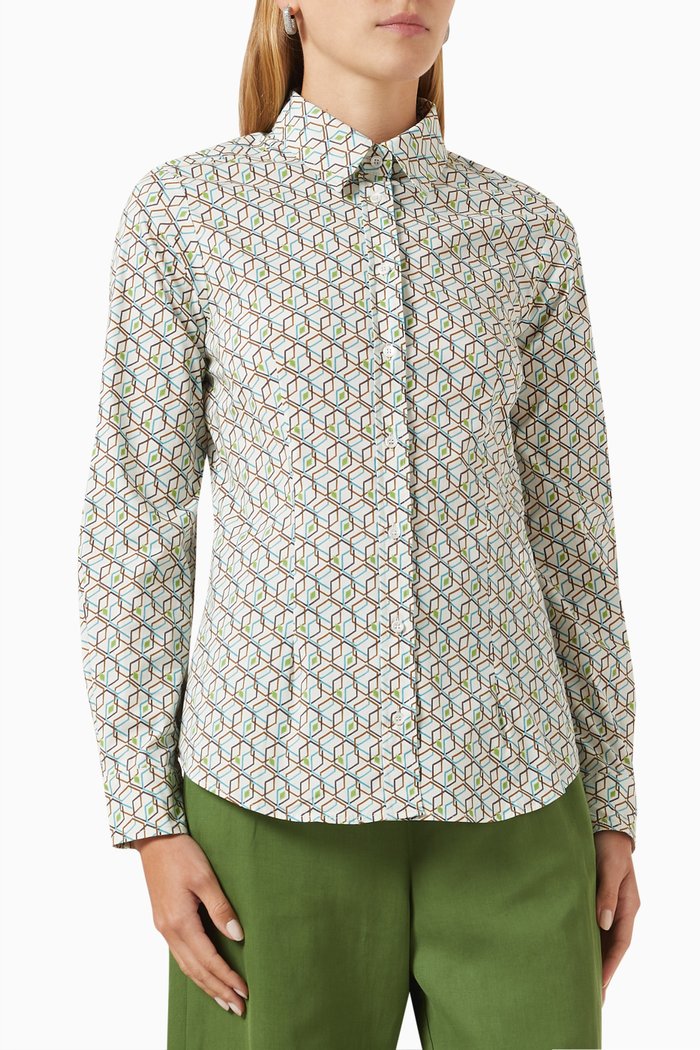 

Asti Geometric-print Shirt in Stretch Cotton-poplin, Blue